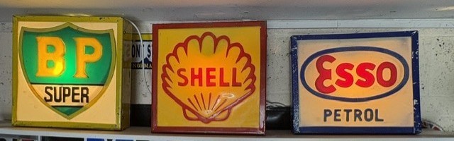 Vintage BP Super Shell Esso Petrol Light Box Signs Garage Petroliana