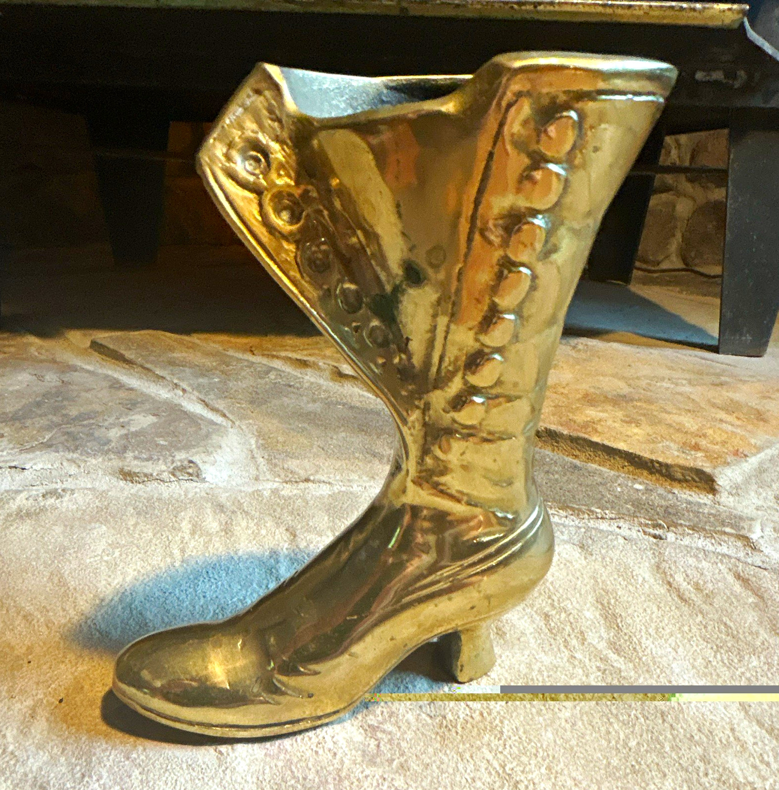 Vintage Brass Victorian Boot Shoe Heel Figurine Fashion Theme Tall Decorative
