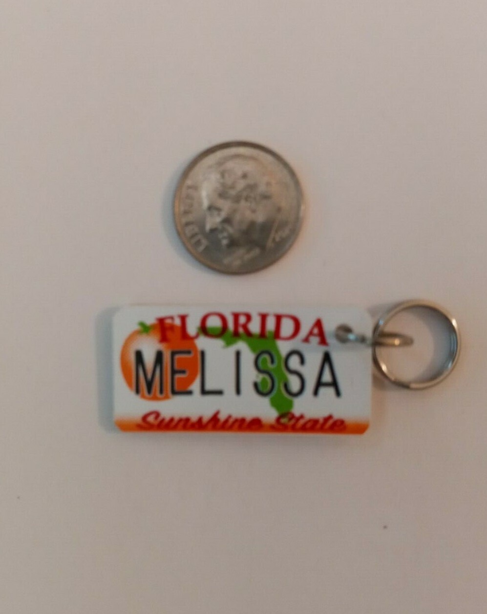 Vintage Florida Souvenir License Plate Keychain Melissa FL sm Stocking Stuffer