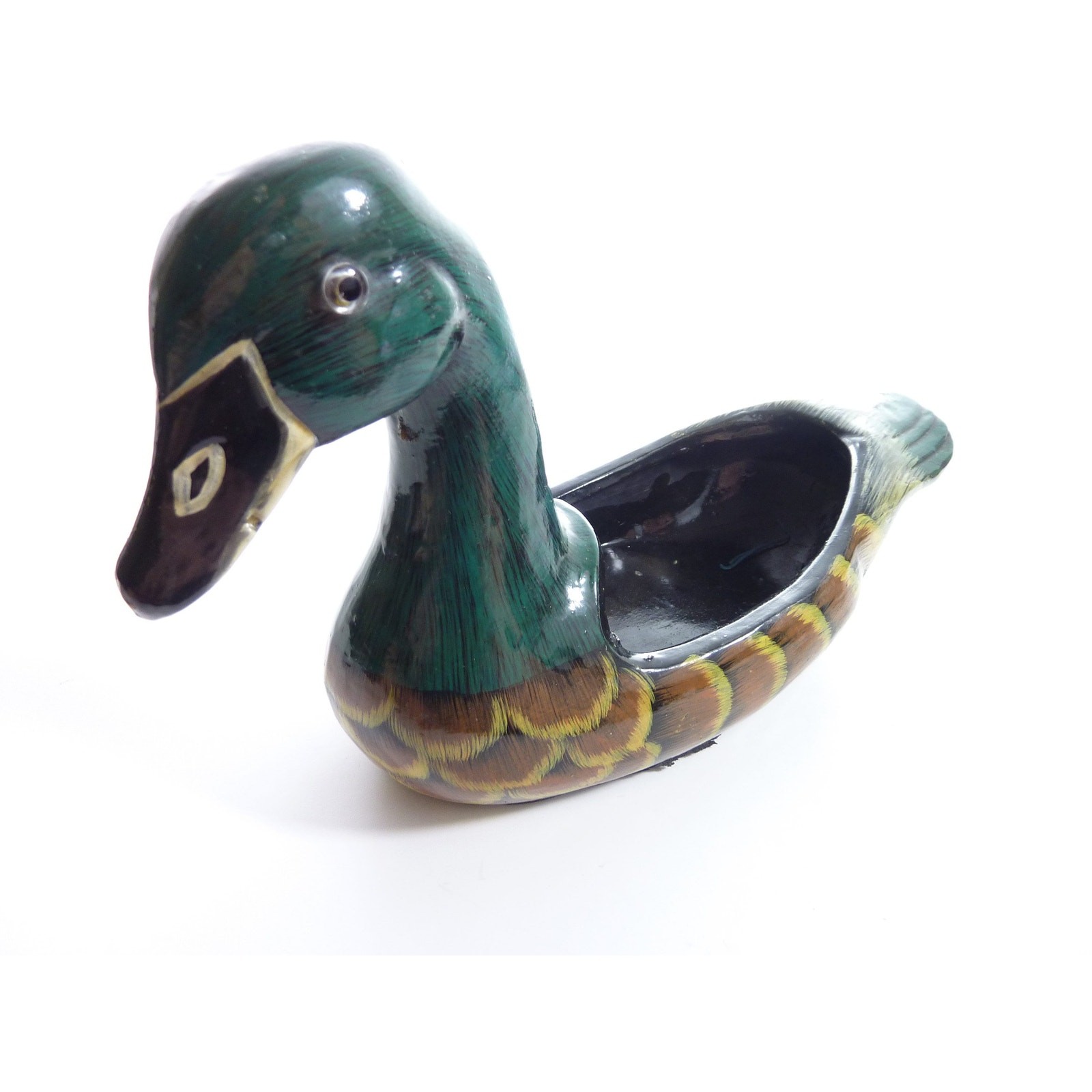 MCM Ceramic Duck Planter Vintage Green Drip Glaze Flower Pot Cottagecore Decor