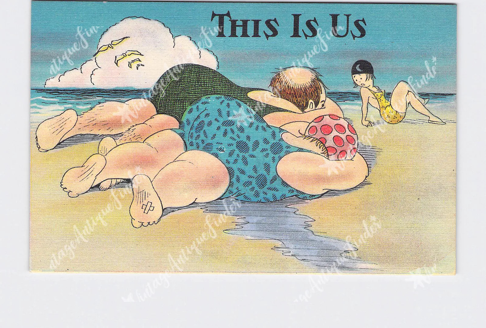 PPC Postcard Comic This Is Us Large Man And Woman On Beach
