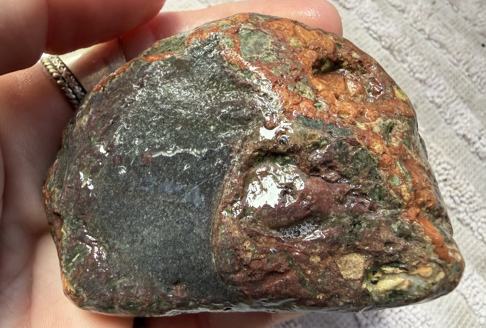 Natural Red & Green Brecciated River Stone Unique Conglomerate Lapidary Rough Natural Red & Green Brecciated River Stone Unique Conglomerate Lapidary Rough