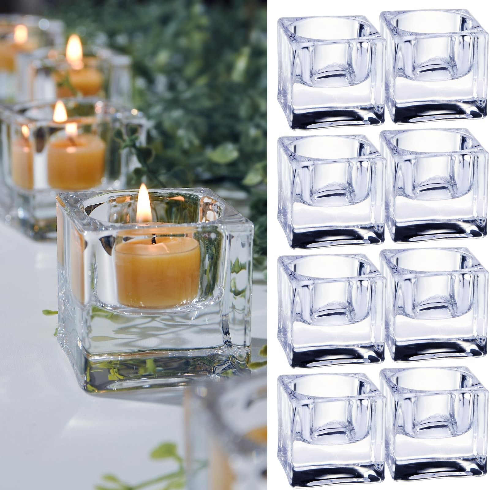 Telosma Clear Glass Tealight Candle Holder Square Candle Holder Set Of 8 Table Telosma Clear Glass Tealight Candle Holder Square Candle Holder Set Of 8 Table