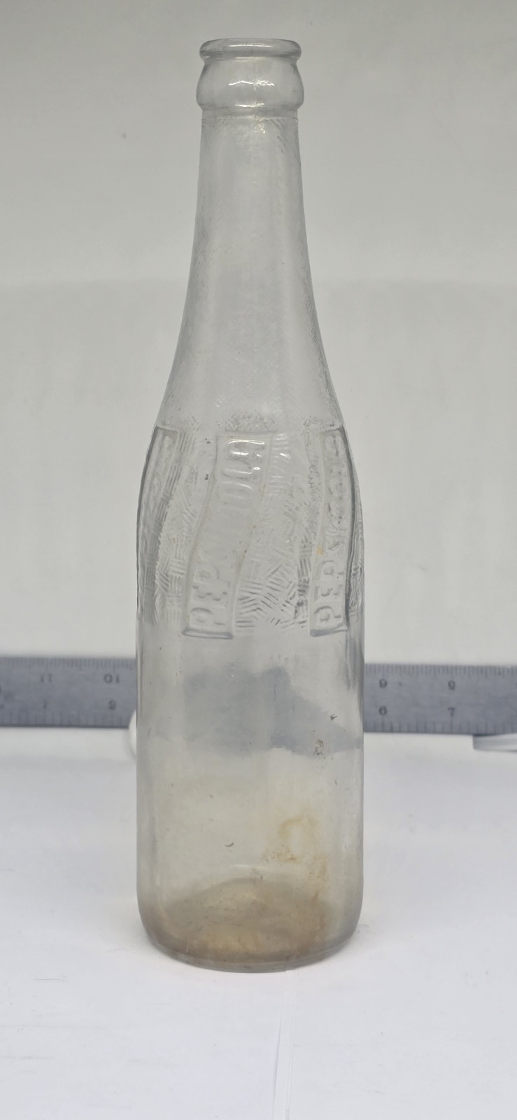 Vintage Embossed Pepsi Cola Glass Bottle, Clear Soda Pop