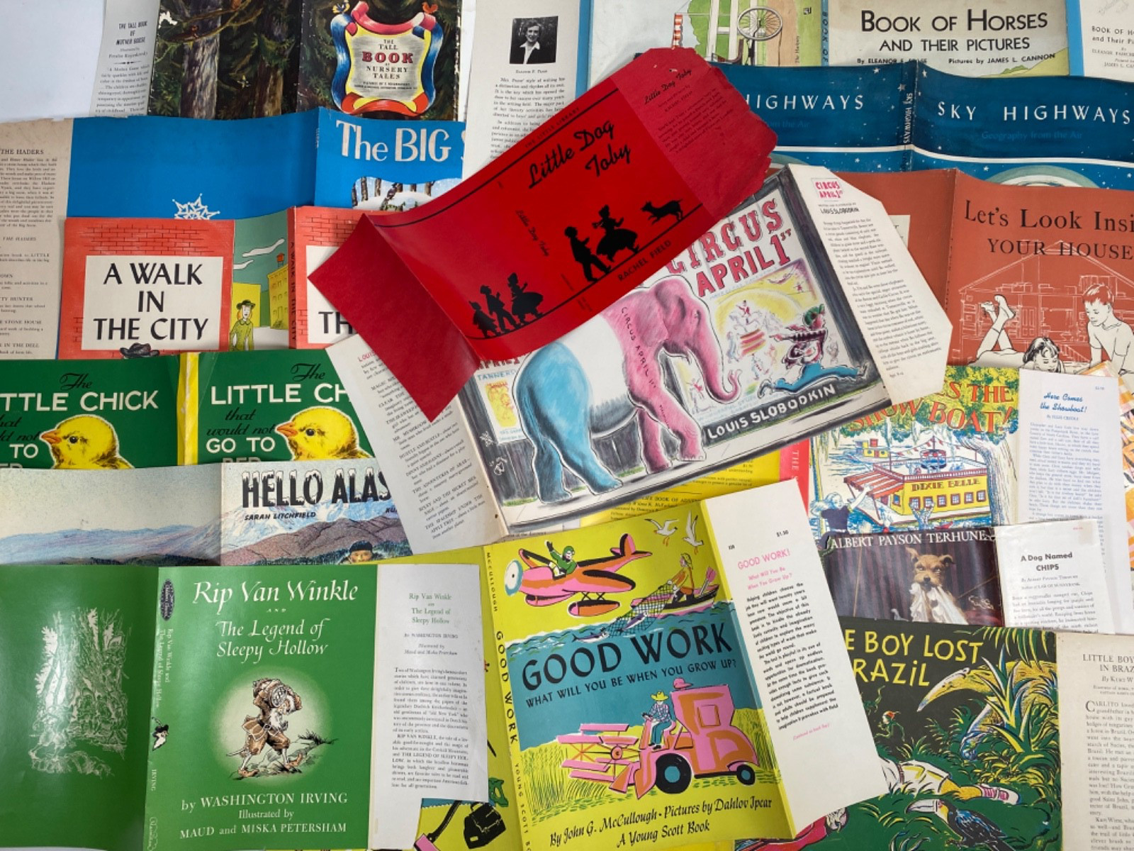 1930s-50s CHILDREN\'S BOOK DUST JACKETS vintage lot of fifteen NO BOOKS, DJS ONLY