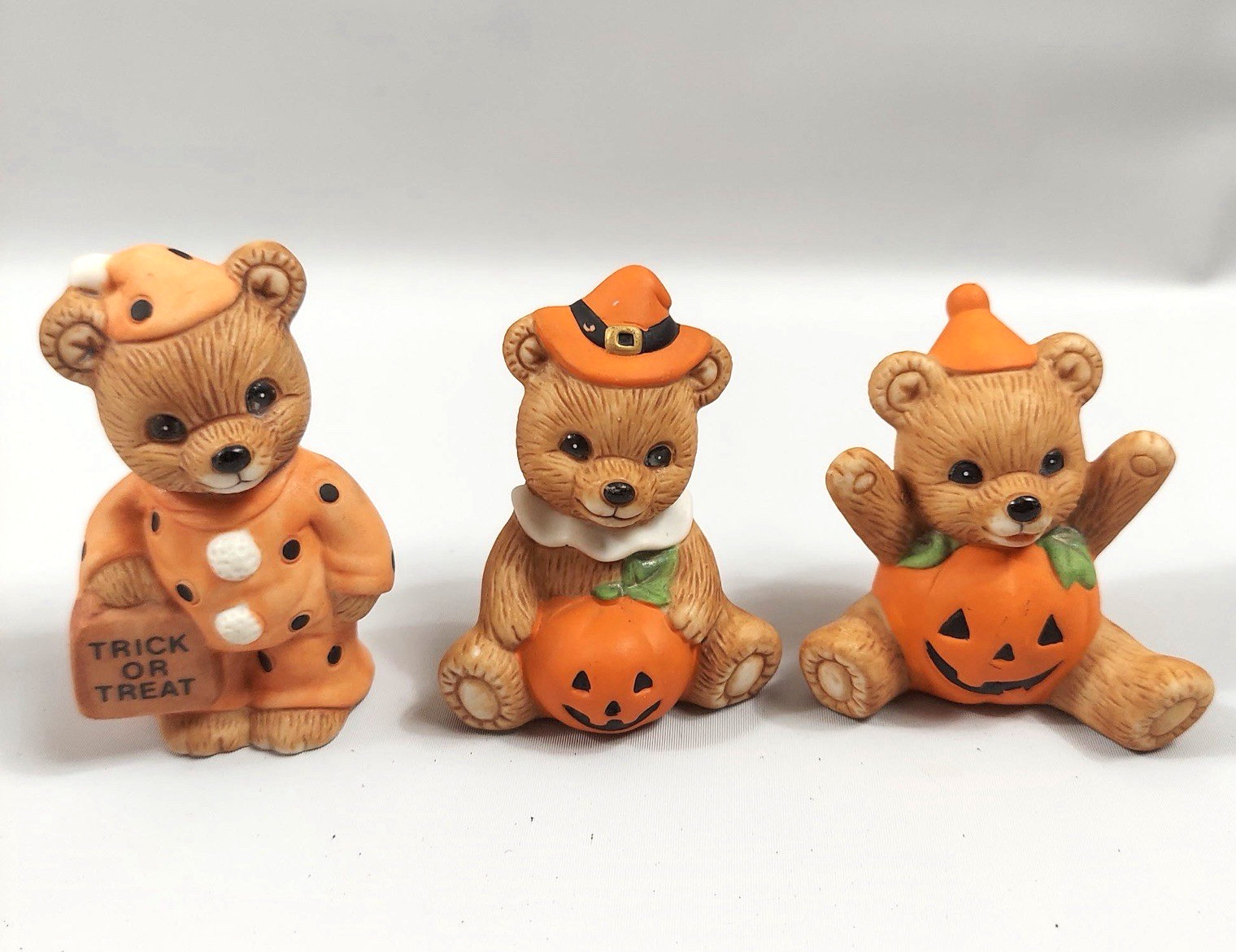 Homco Halloween Bears Pumpkin Jack O Lantern Trick or Treat Lot of 3 Vintage