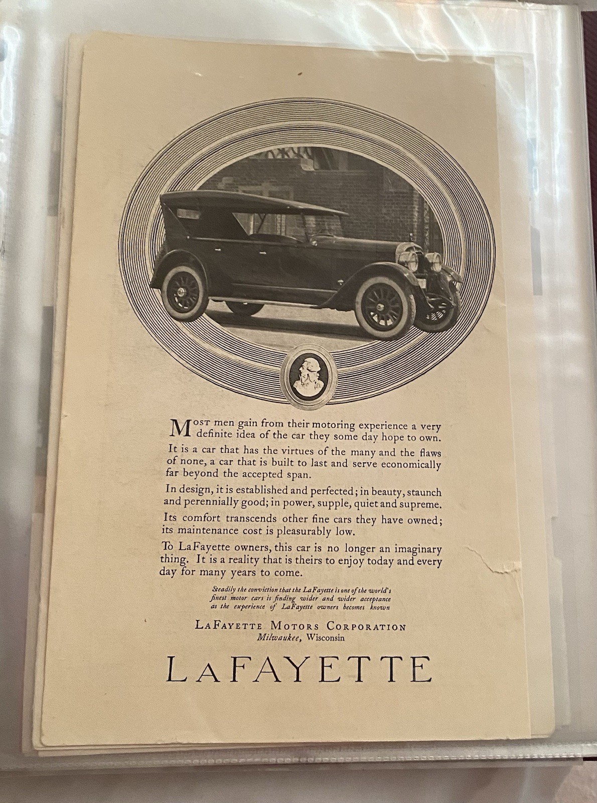 ANTIQUE 1924 ORIGINAL 9” X 7” Black & White Print AD LaFayette