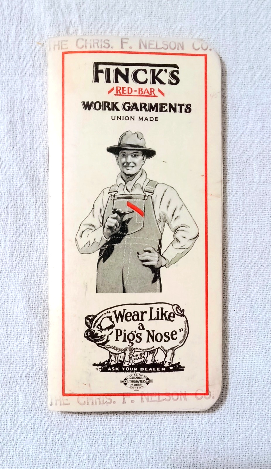 VINTAGE FINCK\'S RED BAR WORK GARMENTS BOOKLET WEAR LIKE A PIGS NOSE NO DATE VINTAGE FINCK\'S RED BAR WORK GARMENTS BOOKLET WEAR LIKE A PIGS NOSE NO DATE