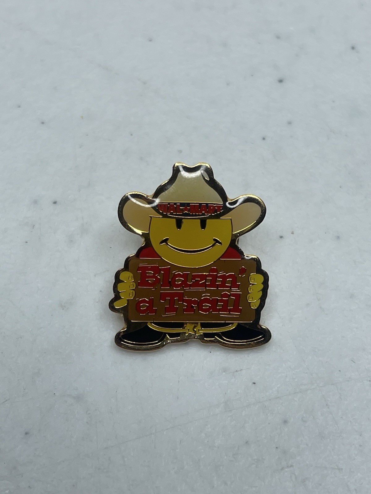 Vintage Walmart Employee Pin Smiley Cowboy Blazin A Trail Lapel Associate 90’s