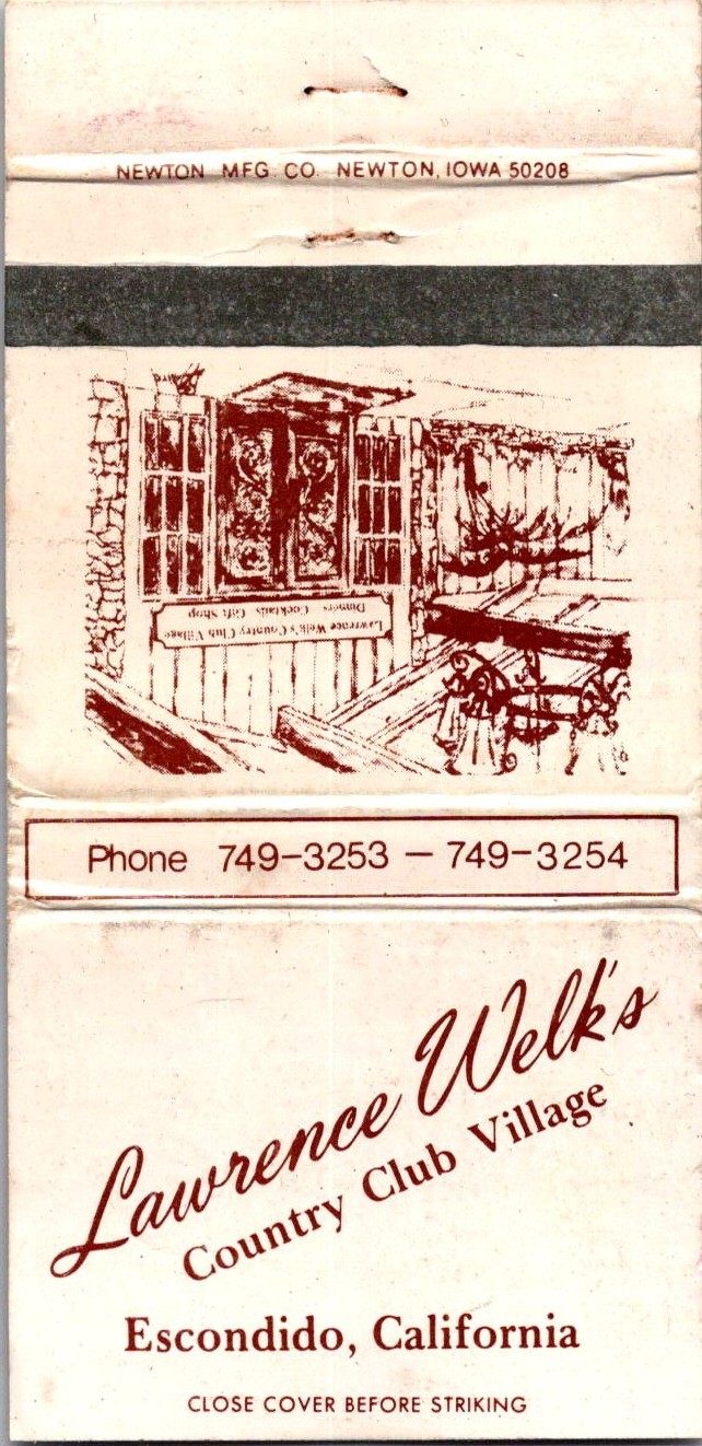 Lawrence Welk\'s Country Club Vlg Escondido CA Vintage Matchbook Cover TMM16-2