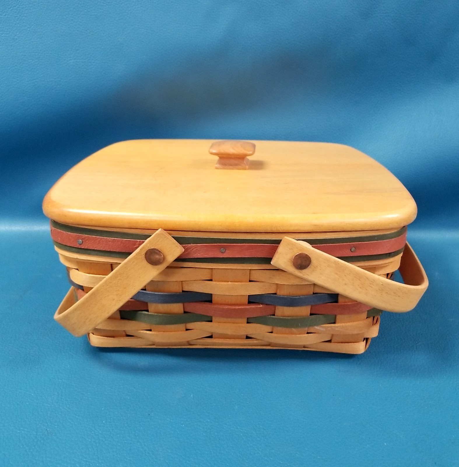 Small VTG Square Longaberger Lunch Basket No Liners 9 1/4 x 10 1/2 Square 1997