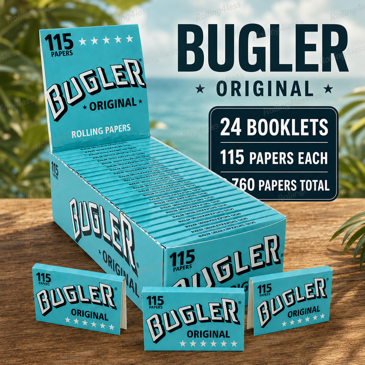 Bugler Original Rolling Papers Full Box 24 Booklets 115 Papers Each Natural Gum
