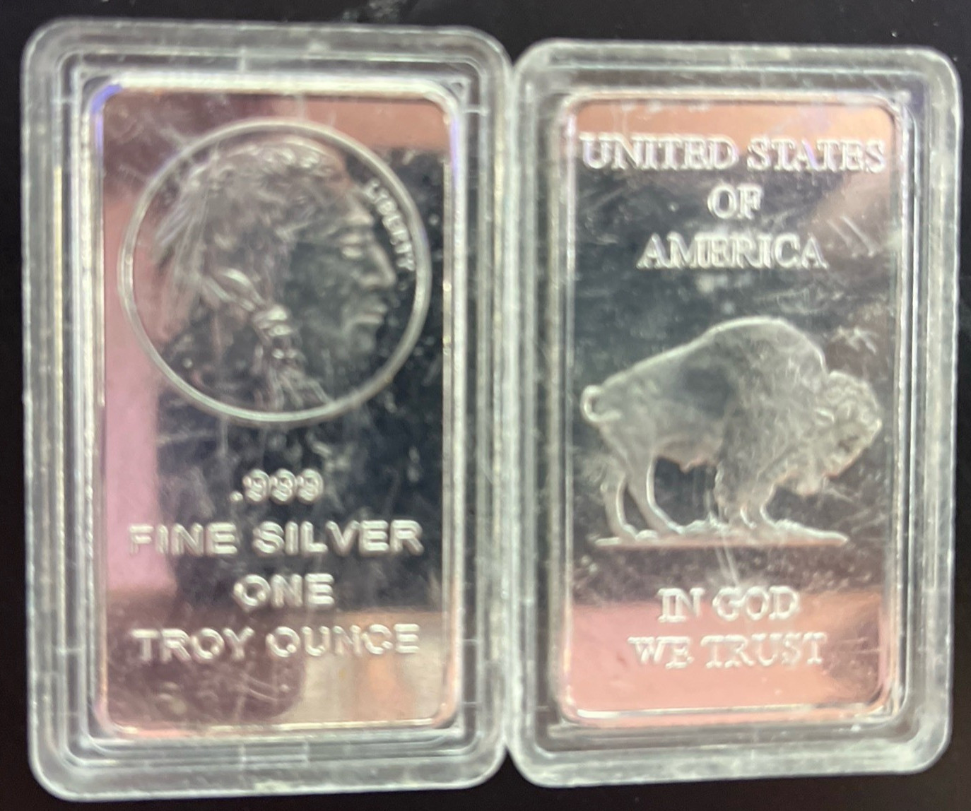 Buffalo Liberty Replica Silver Plated Magnetic Bars Lot 2 Display Cases Souvenir