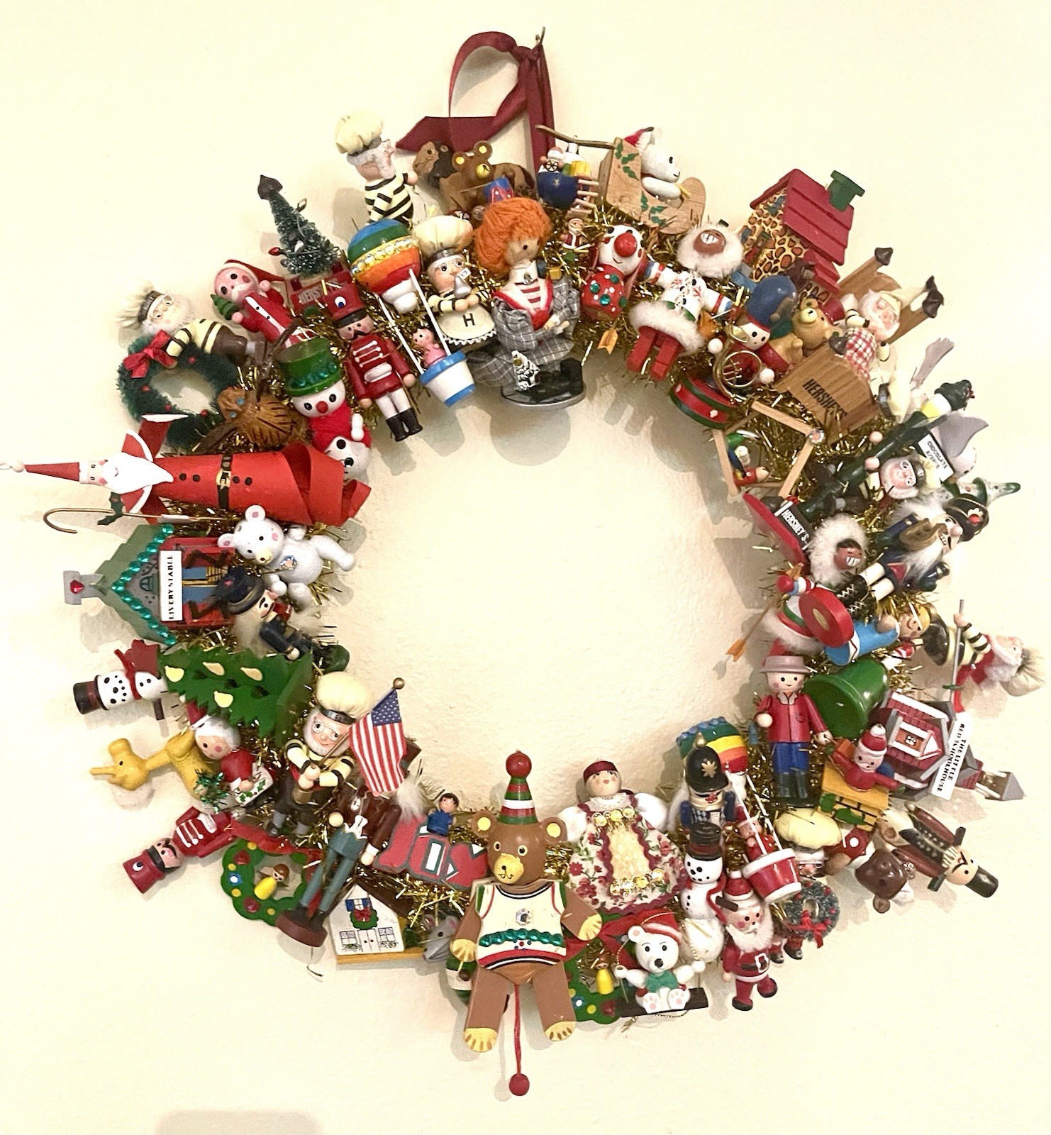 Vintage Ornament Wreath All Wood Mid Century 70’s 80’s, 20” Hand Made OOAK