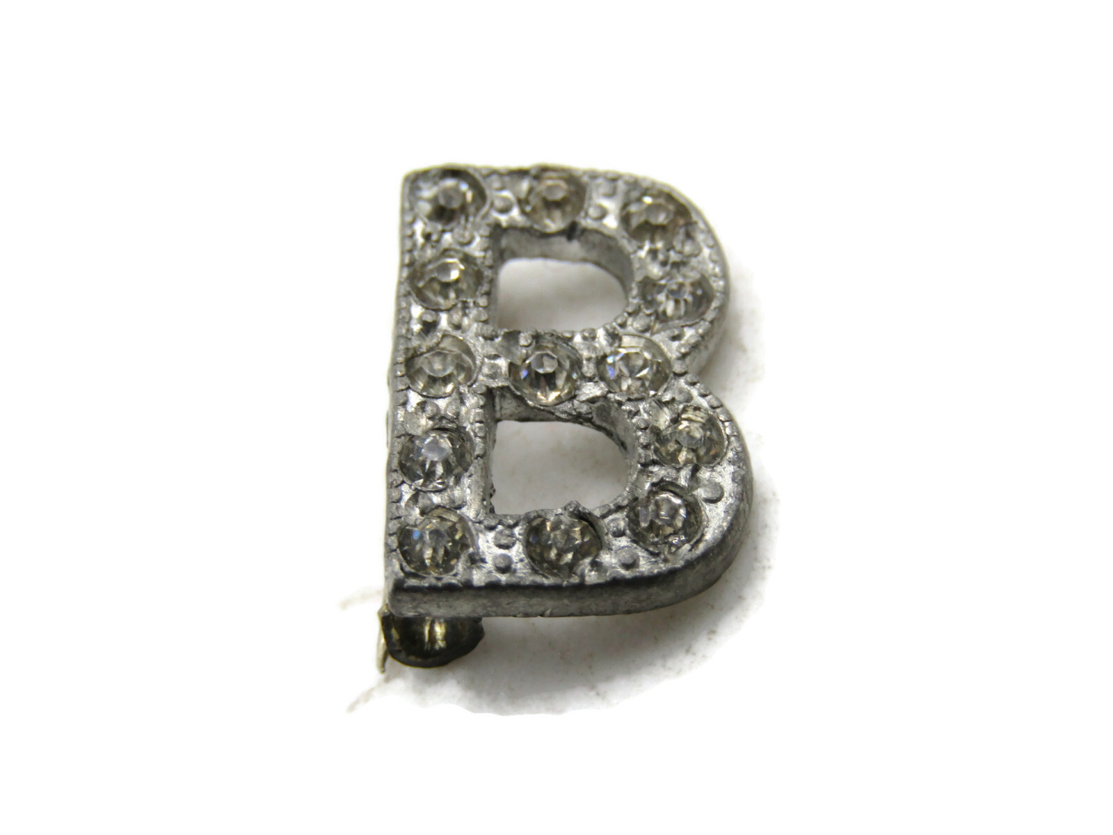 Vintage Pave Rhinestone Letter B Initial Pin Brooch Silver Tone Costume Jewelry