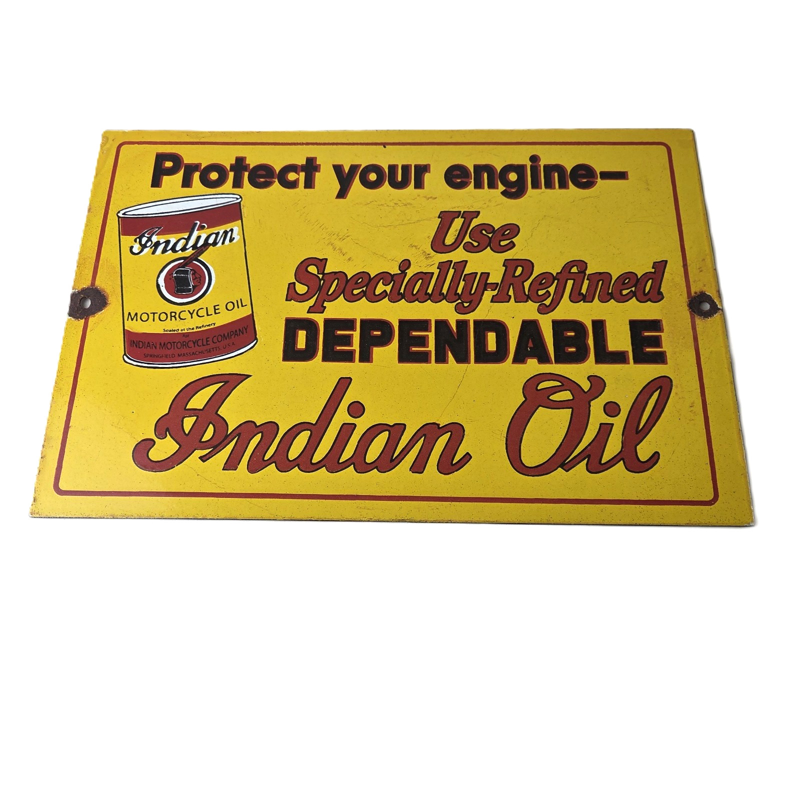 Vintage Indian Motorcycle Oil Sign - Porcelain Part Motor Service Parts Gas Sign