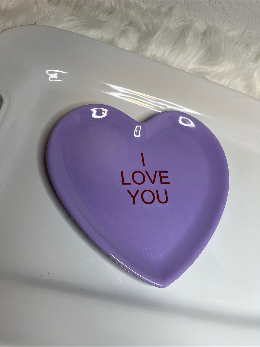 Heart-Shaped Purple Ceramic Trinket Dish