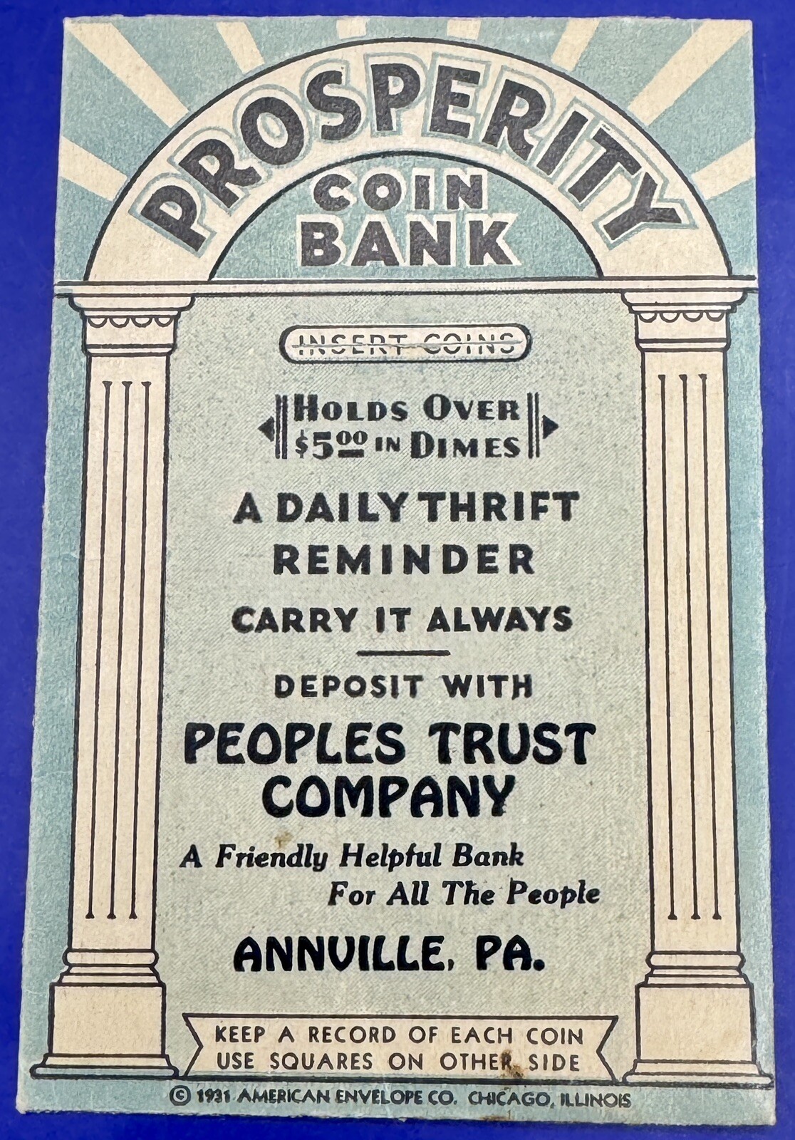 1921 Prosperity Coin Bank Promotional Peoples Trust Company Annville PA