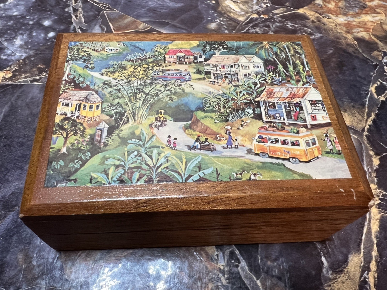 Vintage Wood Trinket Box by Eve Foster Jamaica Folk Art