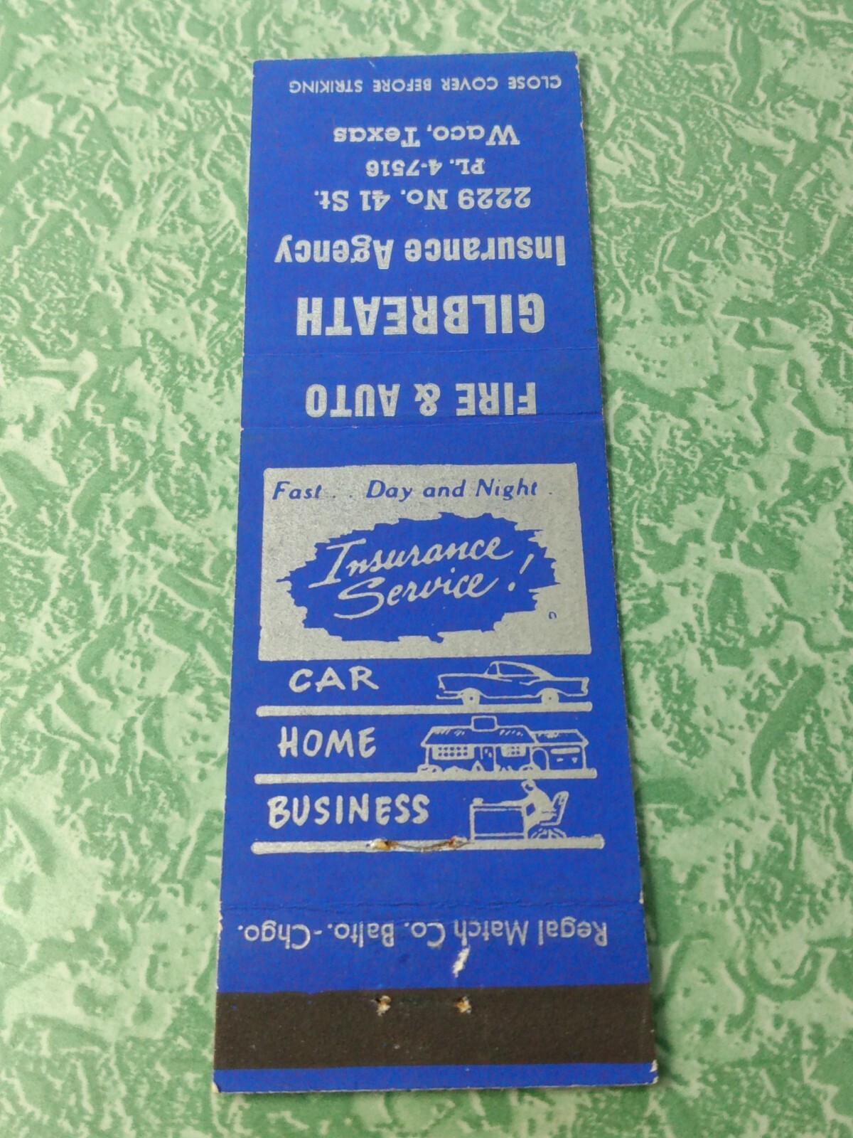 Vintage Matchbook Collectible Ephemera B32 Waco Texas gilbreath car home
