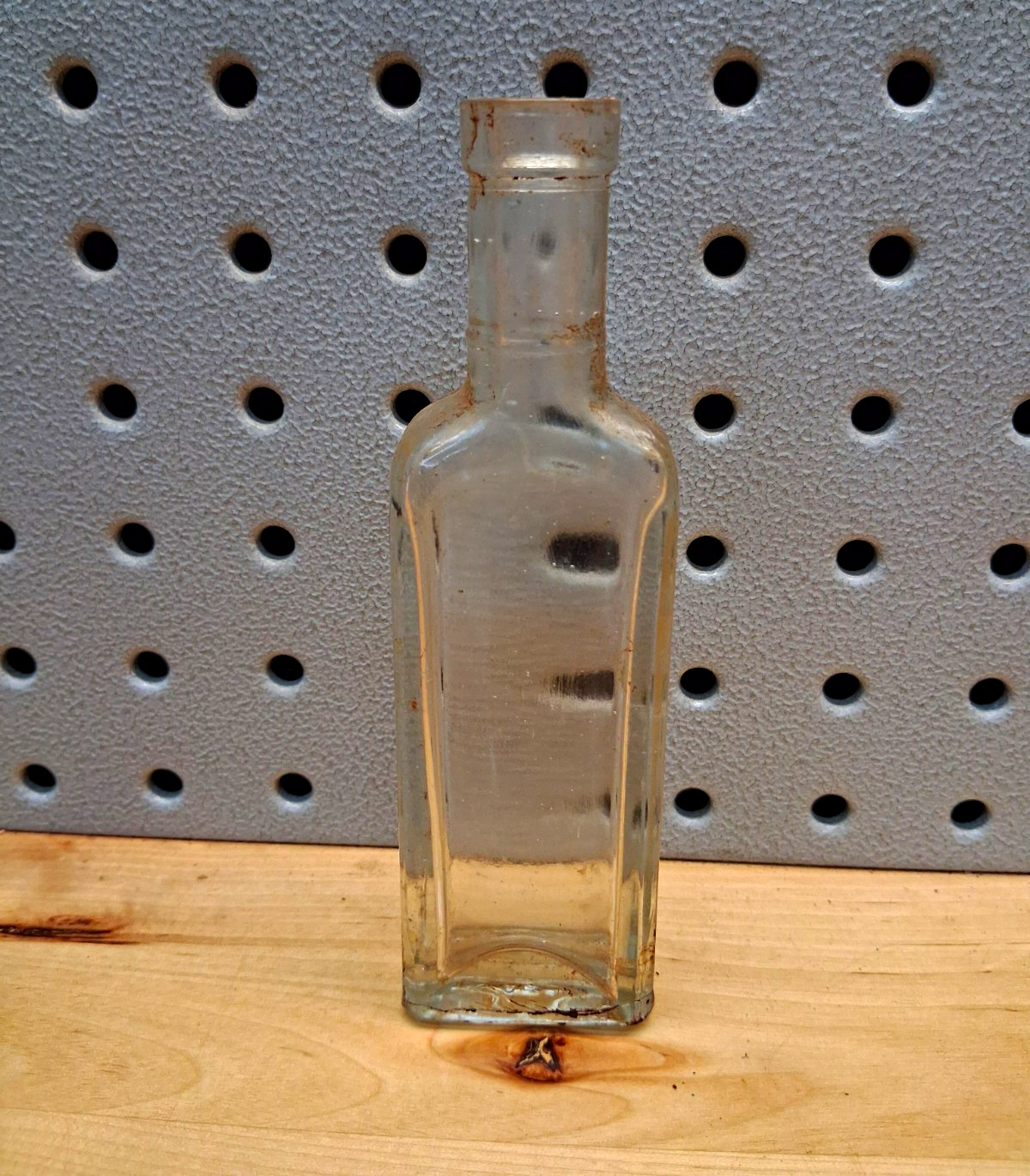 Clear Glass Miniature Bottle, Unlabeled, Rectangular Base