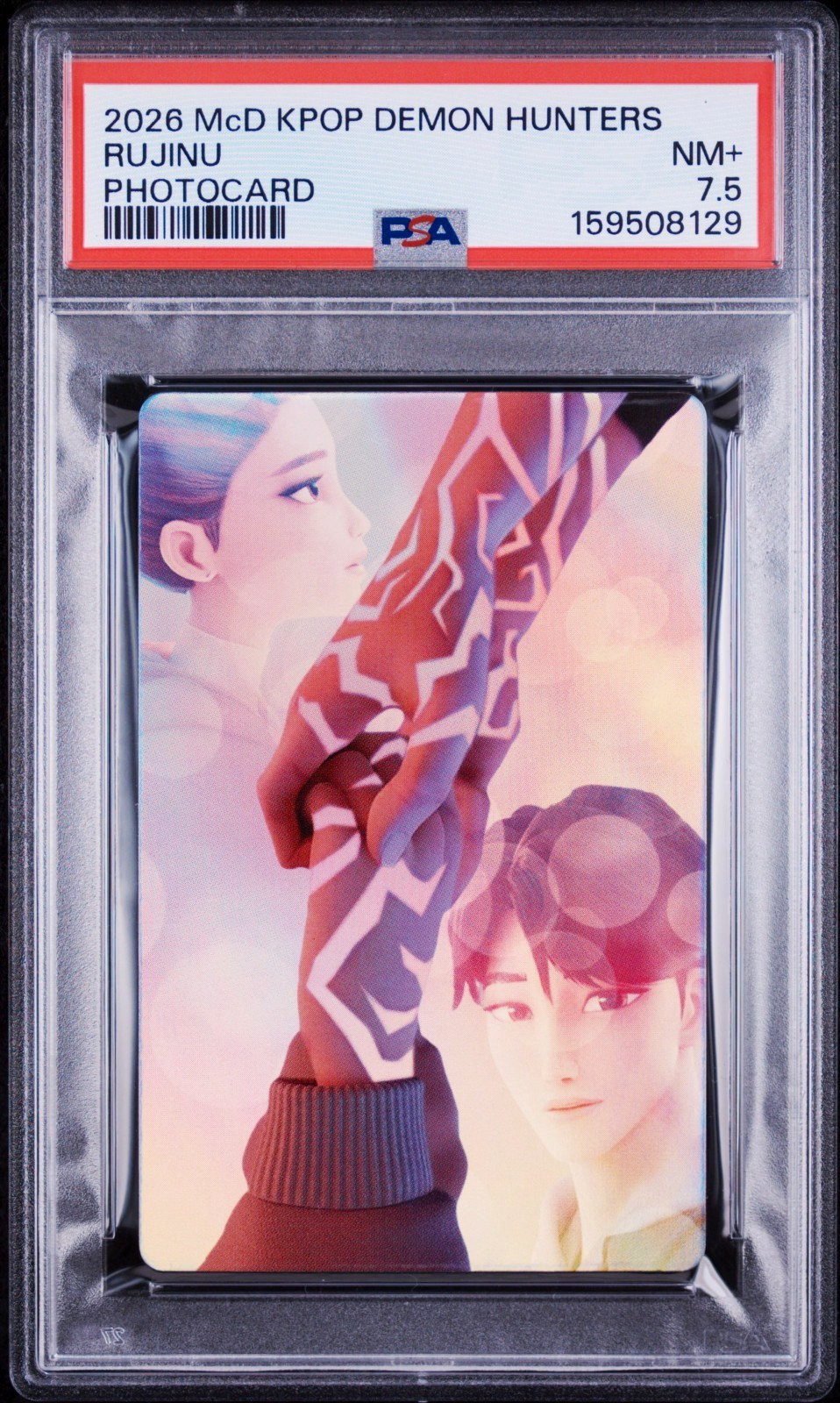 Rumi & Jinu 2026 McDonald\'s K-Pop Demon Hunters Huntrix Photocard PSA 7.5 Rujinu Rumi & Jinu 2026 McDonald\'s K-Pop Demon Hunters Huntrix Photocard PSA 7.5 Rujinu