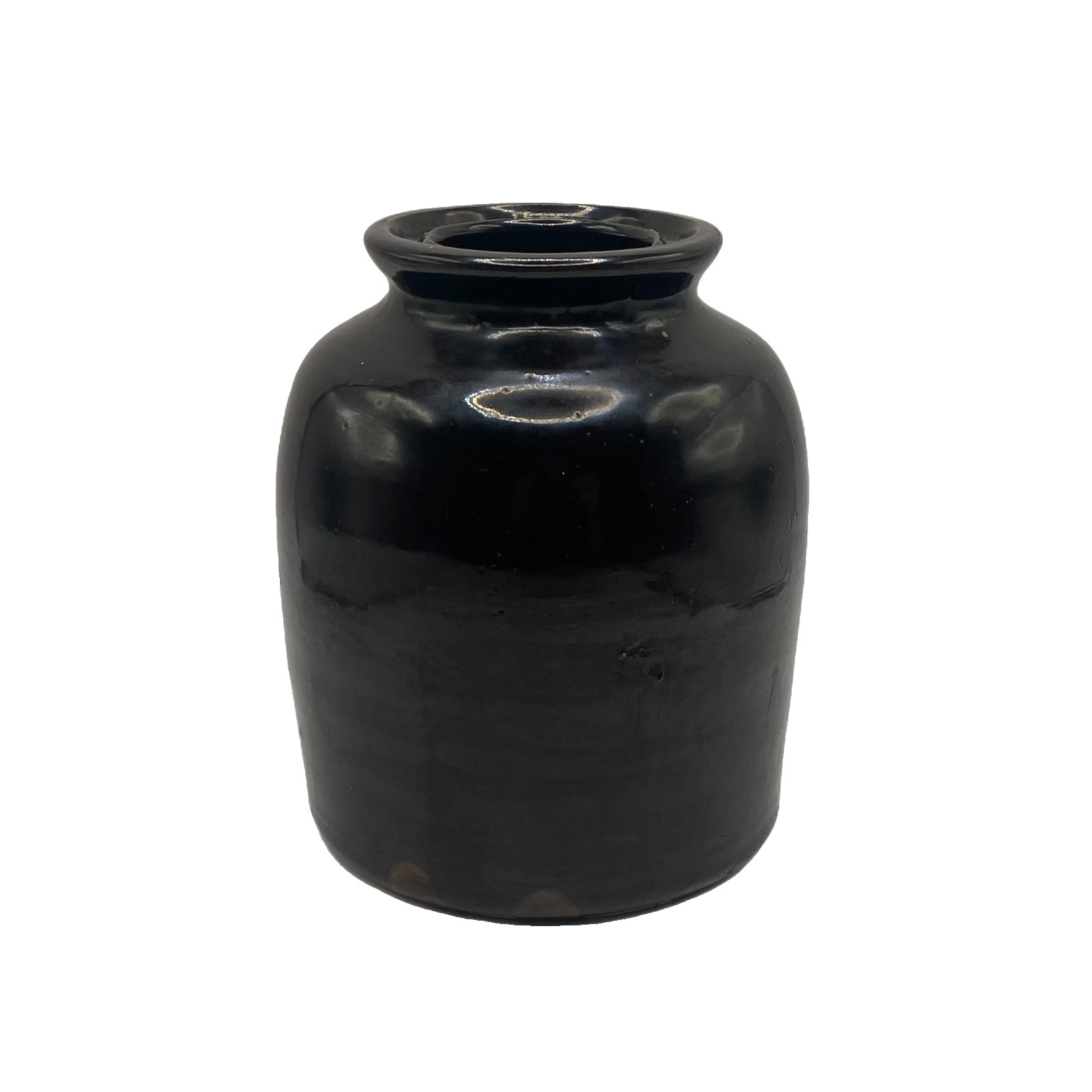 Vintage Dark Brown Glazed Stoneware Crock Primitive Farmhouse Storage Jar