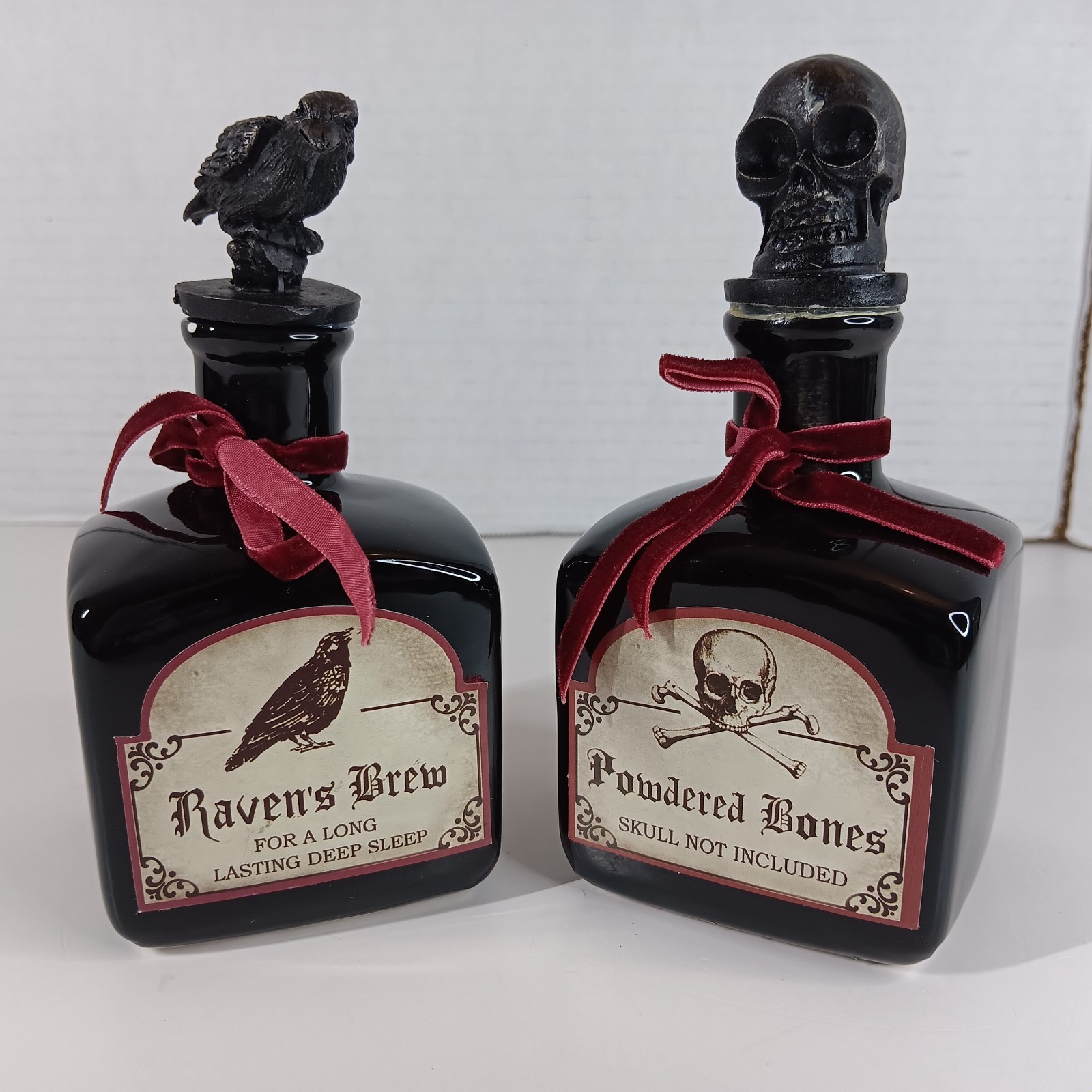 Ashland Ceramic Potion Bottle Halloween Decor Skull Bones Raven Goth Gothic