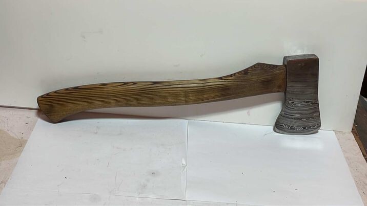 New Beautiful Handmade Damascus Steel AXE Plumb National pattern with sheath New Beautiful Handmade Damascus Steel AXE Plumb National pattern with sheath
