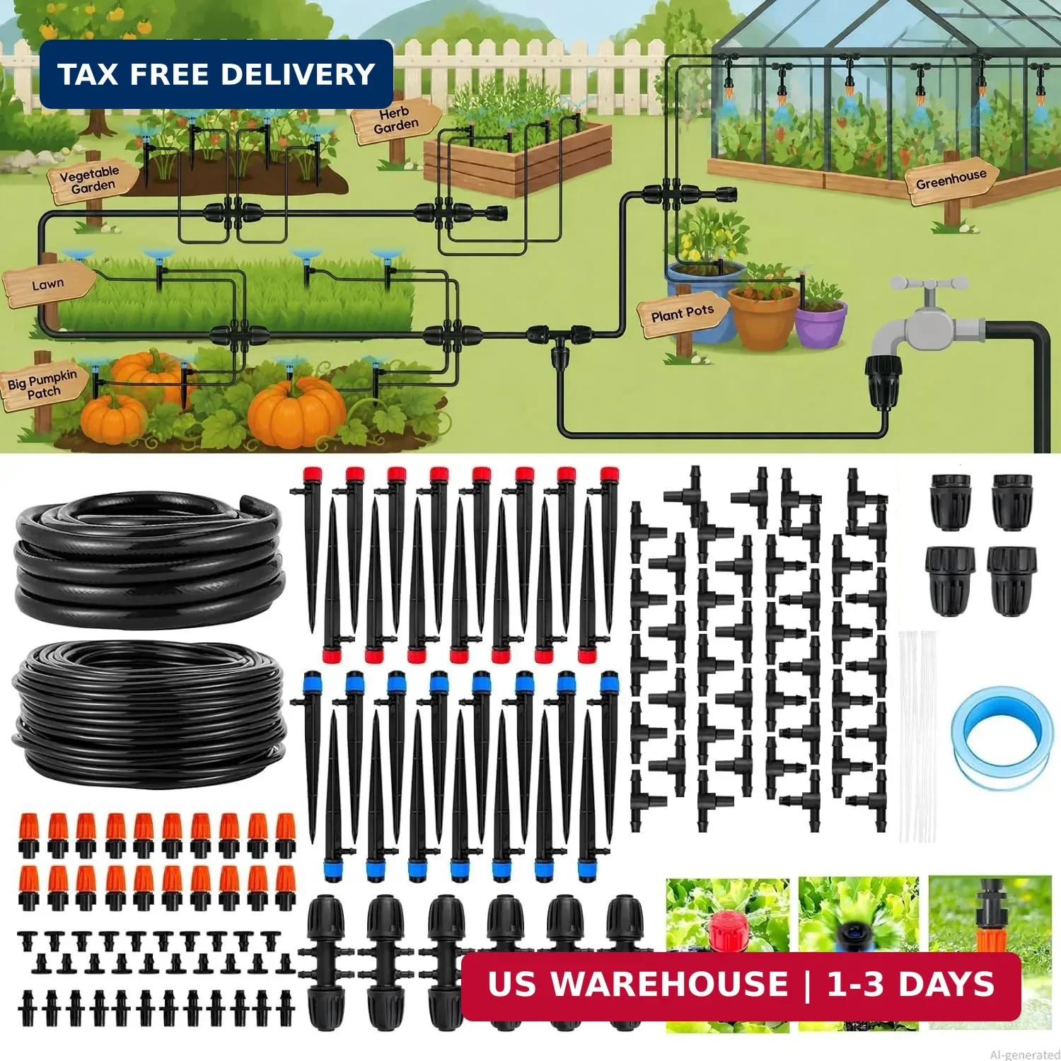 240FT Drip Irrigation System kit, Upgrade Automatic Garden Watering Kit with 1/2