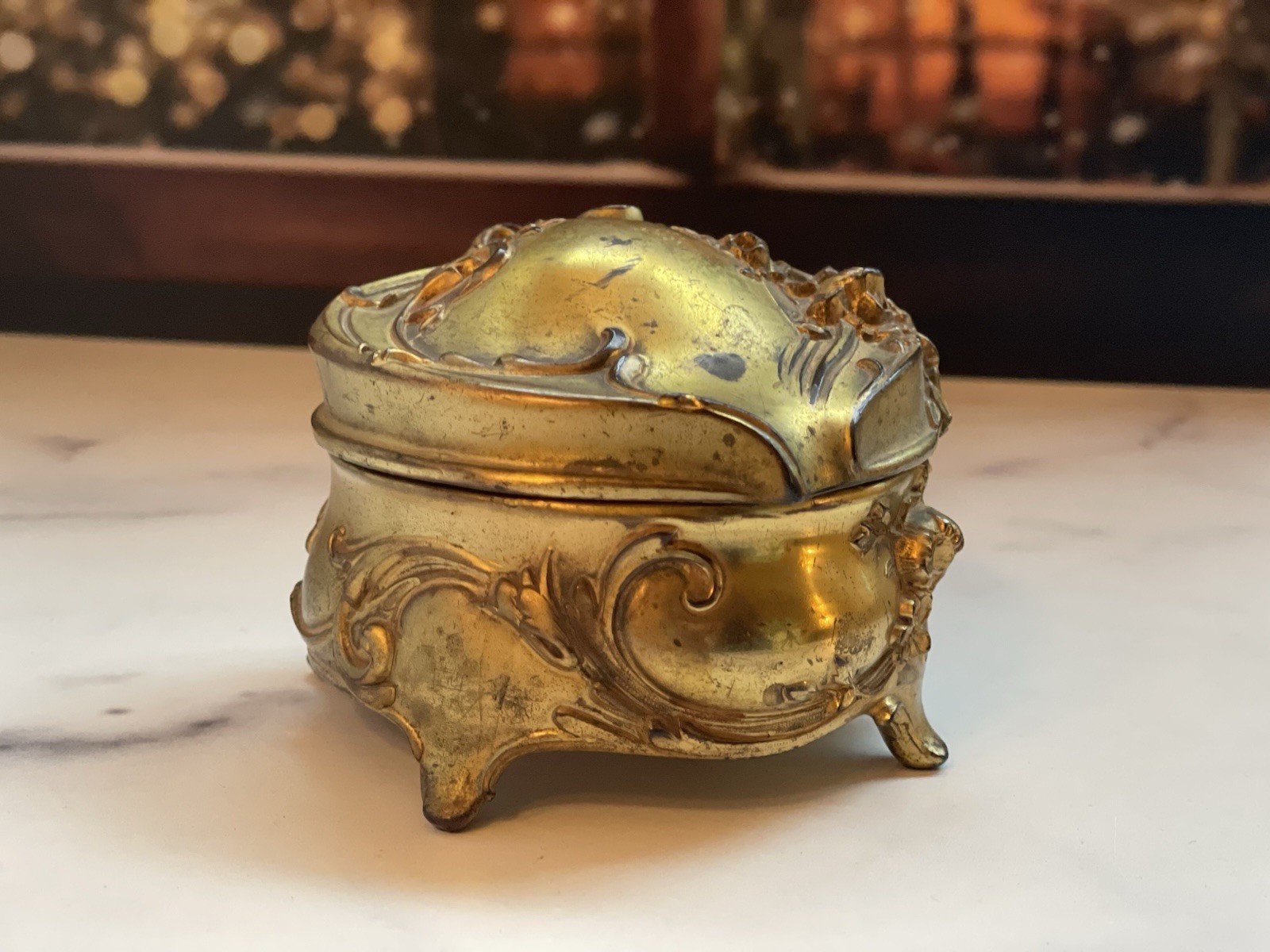 Antique Weidlich Brothers Art Nouveau Ormolu Jewelry Box – Brass Floral Trinket