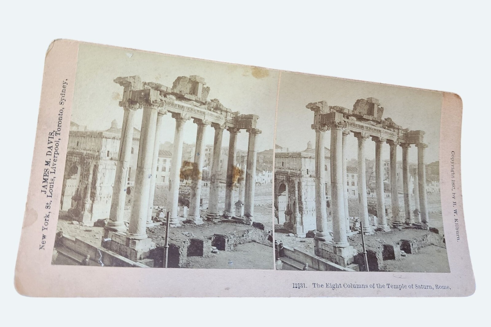 Antique B.W. Kilburn Stereoview Of The Eight Columns Temple Of Saturn Rome 1897