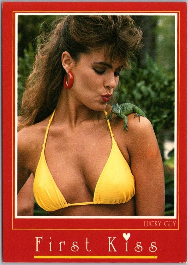 c1980s FLORIDA Bathing Beauty 4x6 Postcard Bikini Girl with Lizard on Shoulder