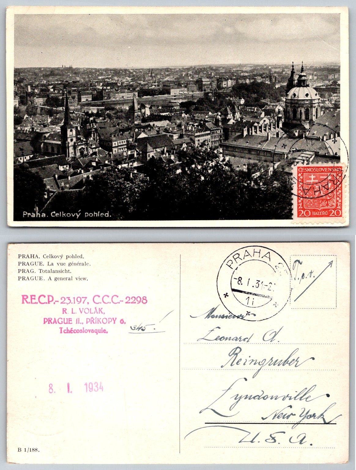 Vintage 1931 Prague Czechoslovakia General City View RPPC Postcard