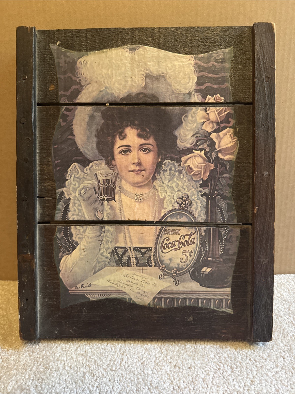 Vintage Coca- Cola Coke Wood Slat Sign Victorian Lady Picture 15 X 12 Vintage Coca- Cola Coke Wood Slat Sign Victorian Lady Picture 15 X 12