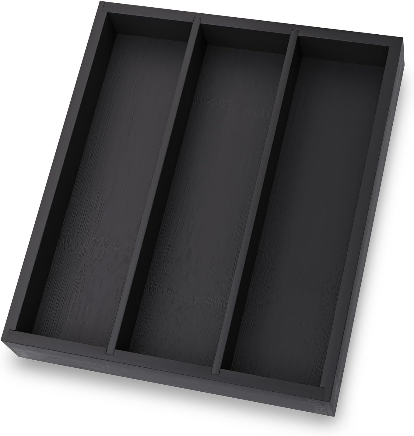Bamboo Silverware Organizer with 3 Slots for Kitchen（Black）