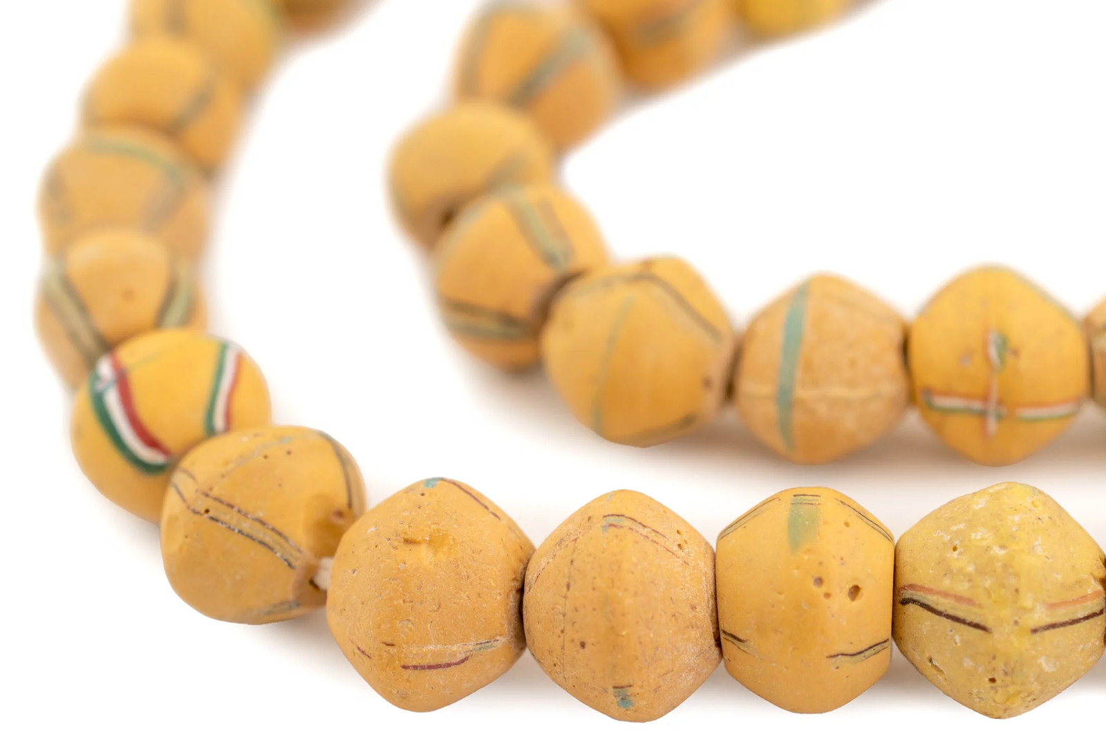 Striped Yellow Antique Venetian King Beads 16mm Ghana African Bicone Glass