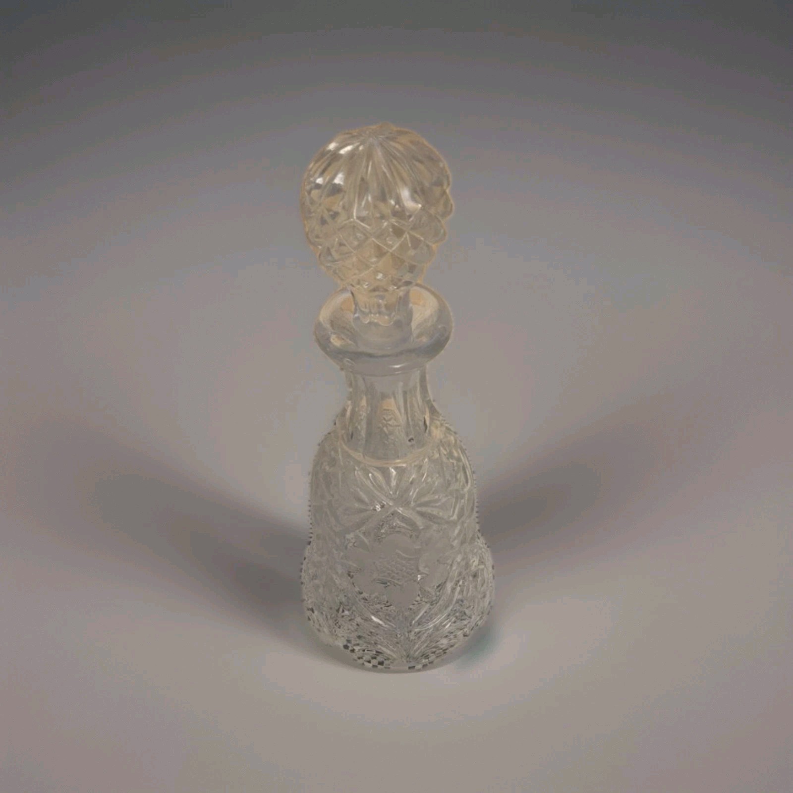 Vintage Intricate Cut Crystal Floral Decanter w Stopper 11