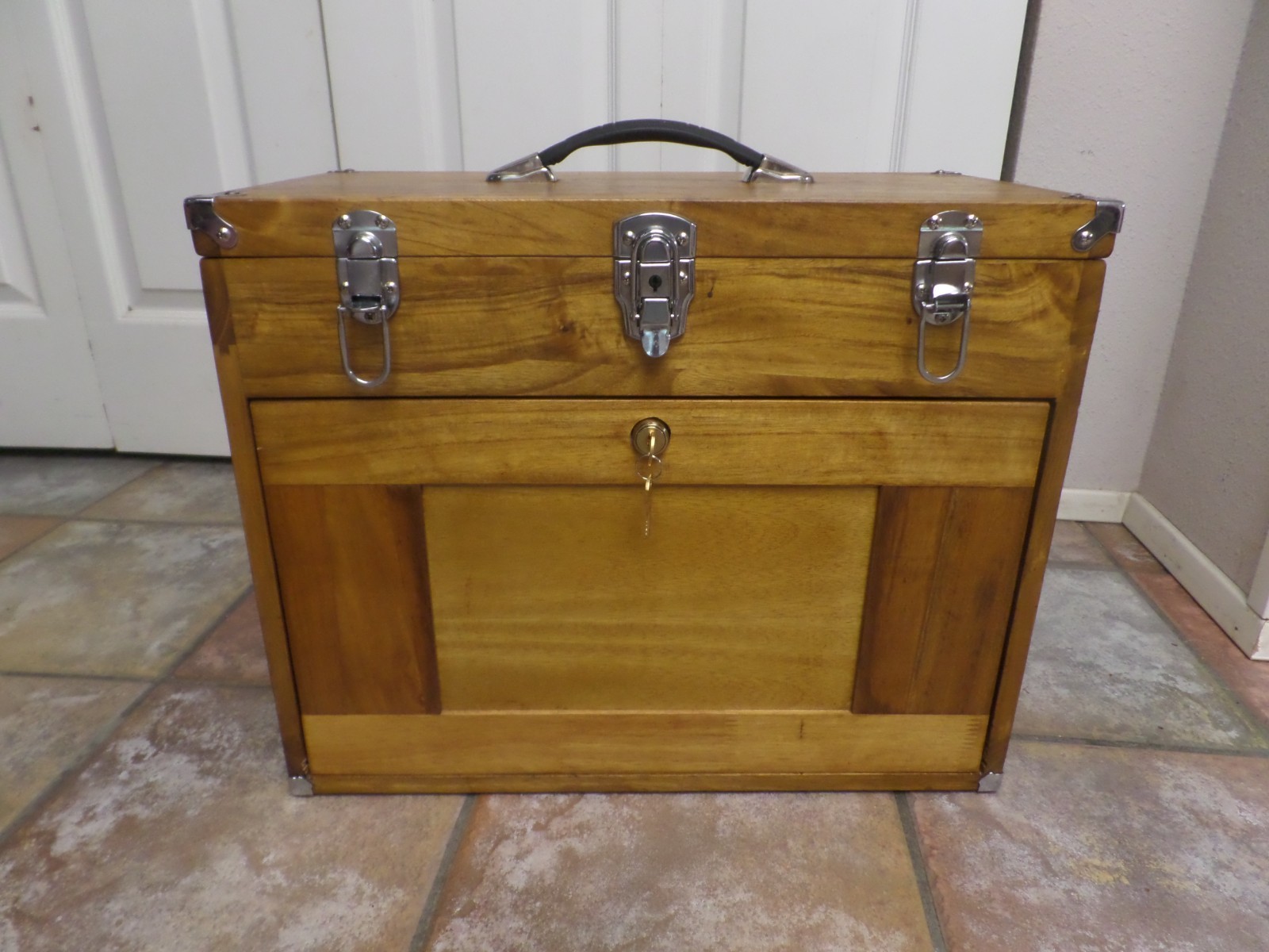 VTG 8-drawer wood tool chest machinist watchmaker box lockable storage cabinet VTG 8-drawer wood tool chest machinist watchmaker box lockable storage cabinet