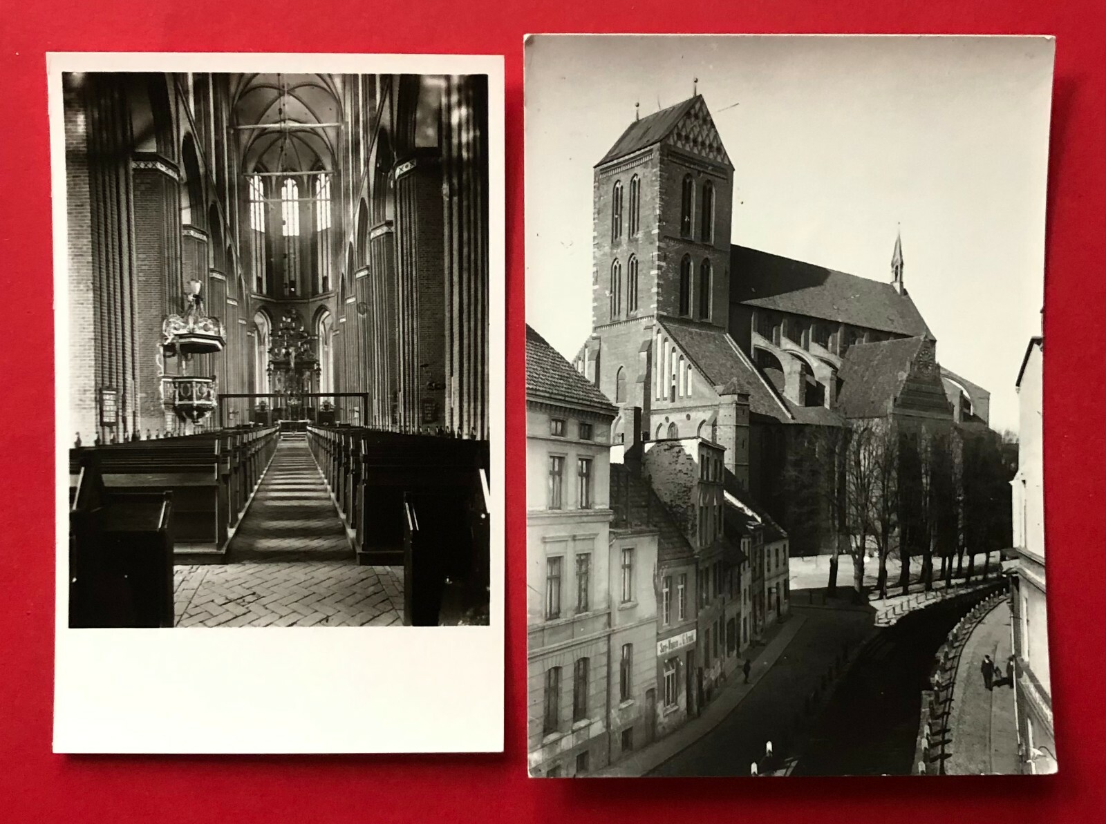 2 x Photo Postcard Wismar around 1970 St. Nicholas Church with Interior View (90871
