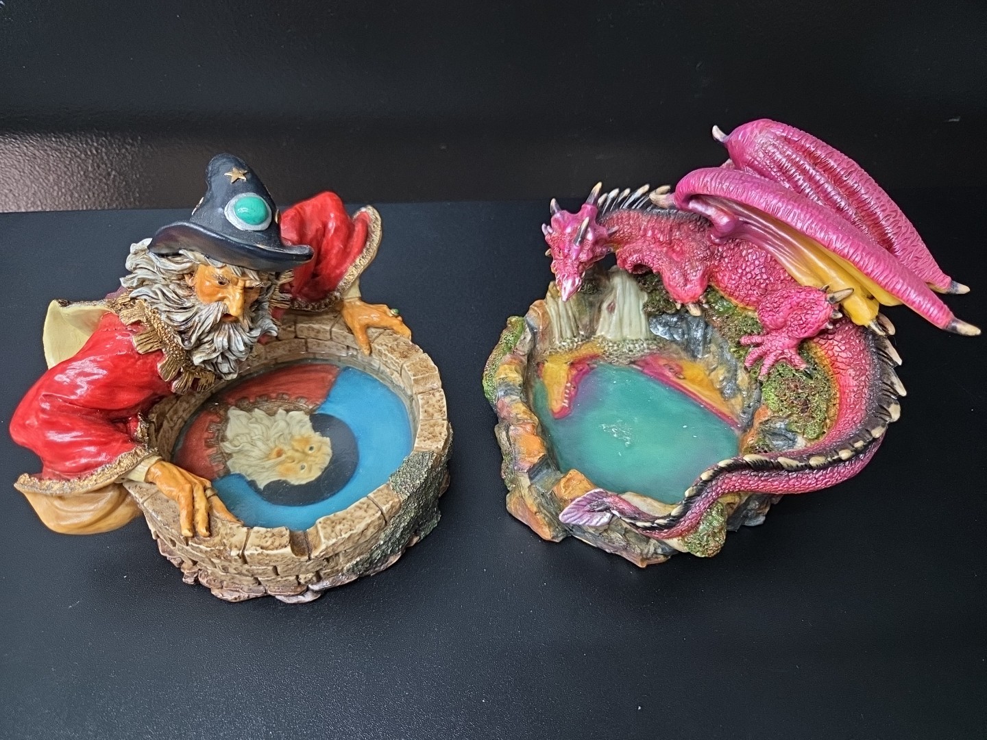 Myths And Legends Vintage Wizard & Dragon Resin Ashtray Set 1990s Authentic EX