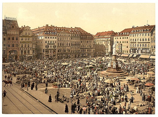 Photo:Dresden Saxony Germany Altstadt Market Square 1890s Crowd Fountain