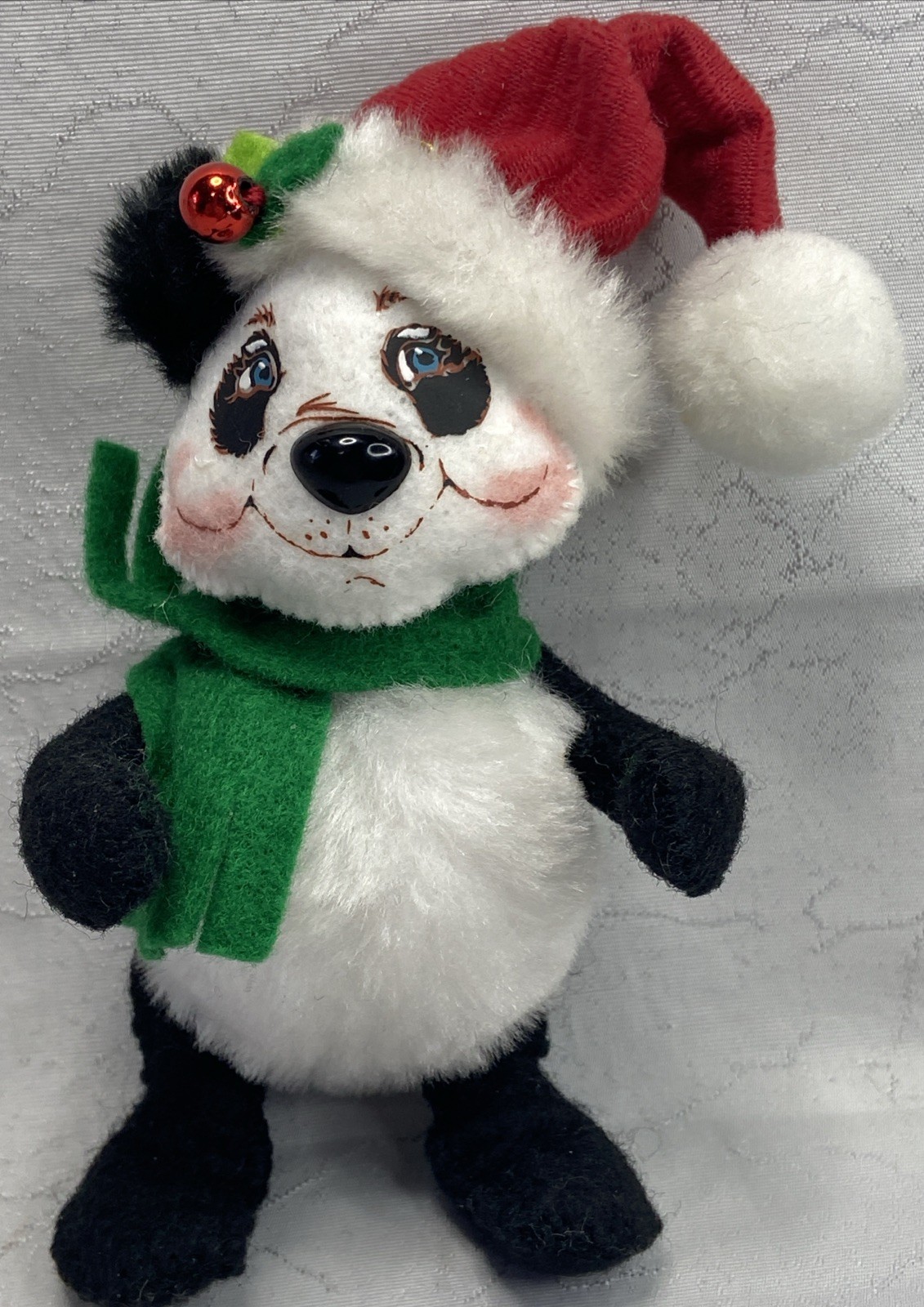 Annalee Ribbon Panda Bear Christmas Ornament 2010 5”