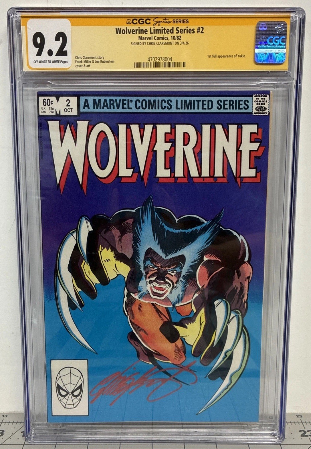 Wolverine #2 VTG 1982 CGC 9.2 NM- 1st App 🔑 Chris Claremont Red Sig ✍️ OW-W Pgs Wolverine #2 VTG 1982 CGC 9.2 NM- 1st App 🔑 Chris Claremont Red Sig ✍️ OW-W Pgs