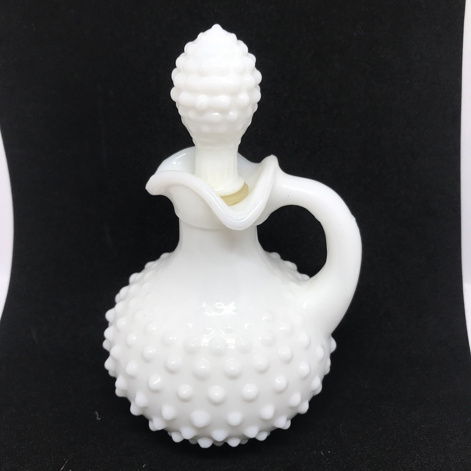 Vintage Avon WHITE MILK GLASS HOBNAIL CRUET DECANTER Bath Foam Empty