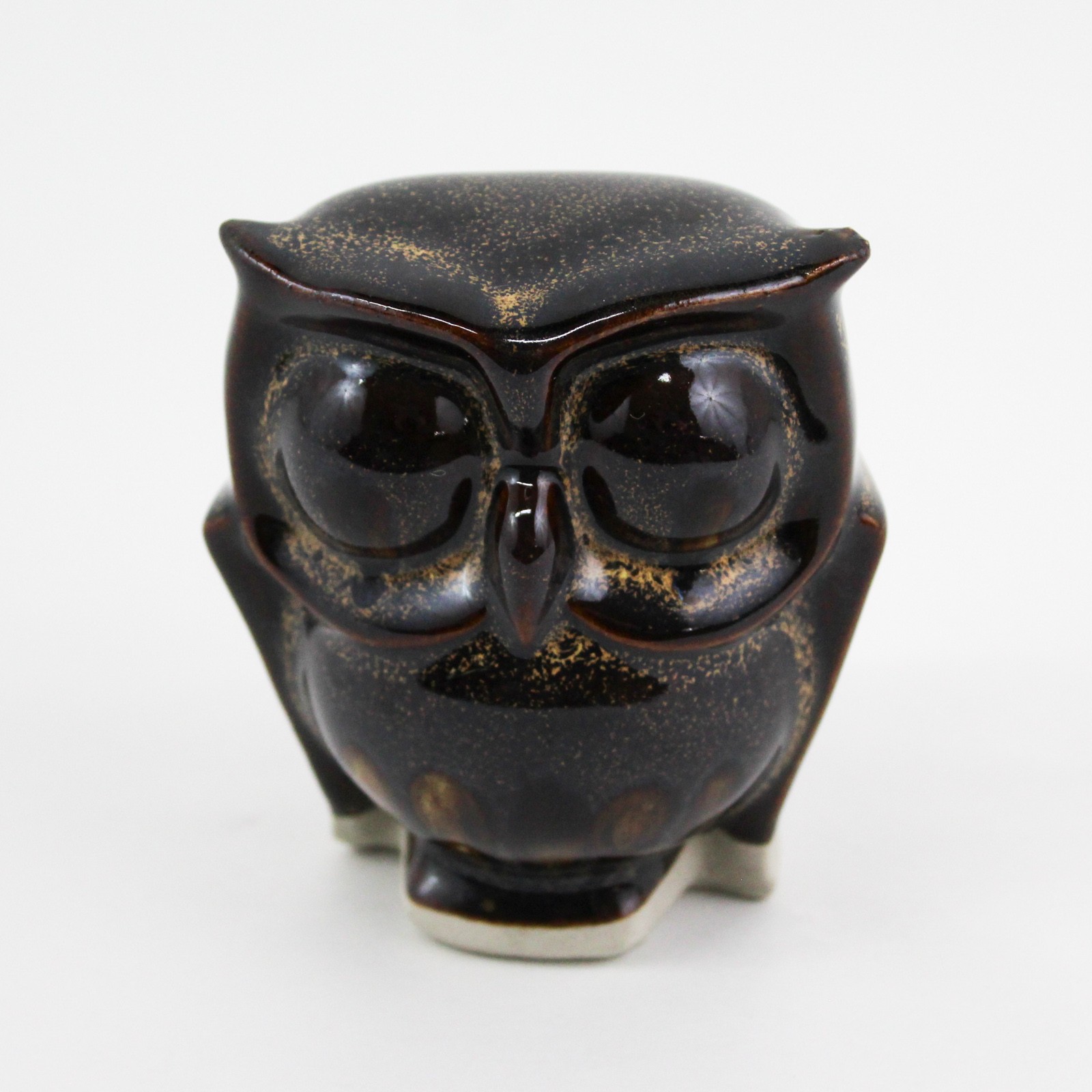 Vintage Brown Glazed Ceramic Owl Figurine 3.5\