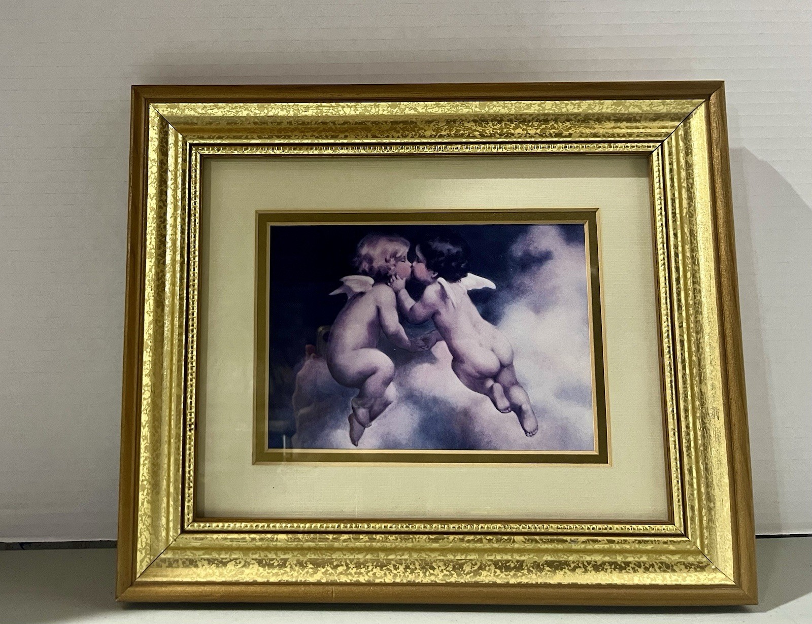 Vintage Bessie Pease Gutman “ The Kiss” Cherub Framed Gold