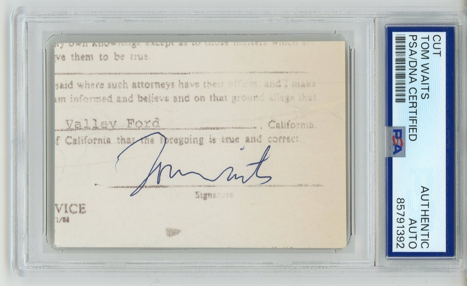 Tom Waits ~ Signed Autographed Authentic Contract Signature ~ PSA DNA Encased