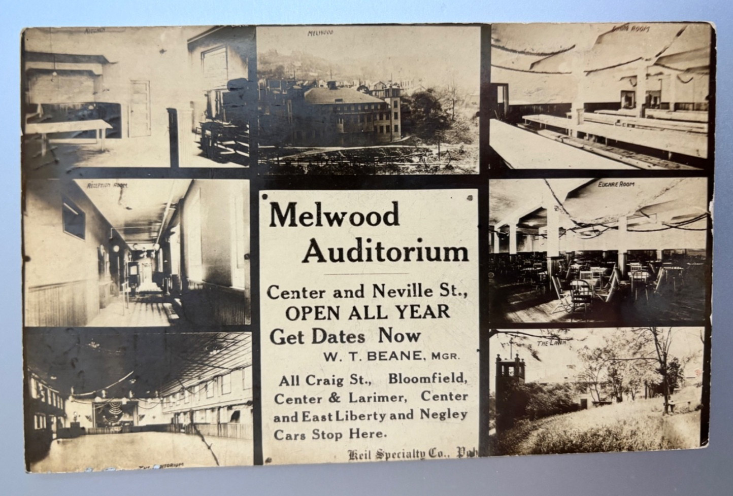 Pittsburgh PA RPPC Melwood Auditorium Advertising Antique Postcard 1911 RPO