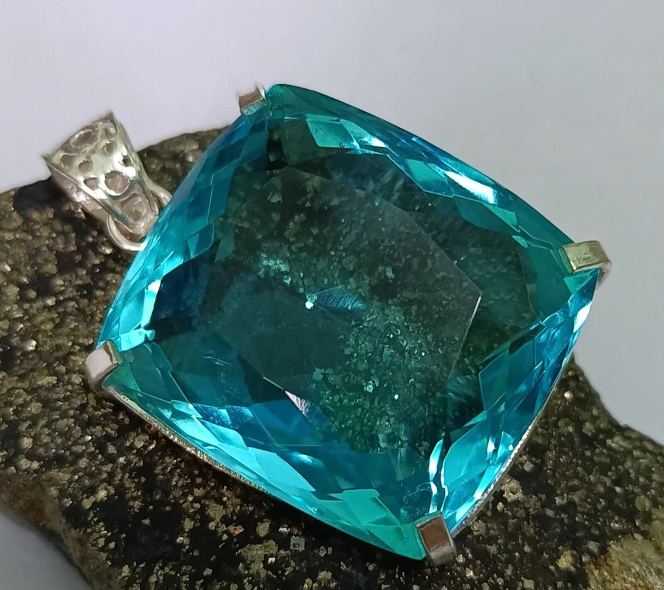 120 Ct Natural Blue Topaz Cushion Shape 925 Silver Pendant IGL Loose Gems 6JHG